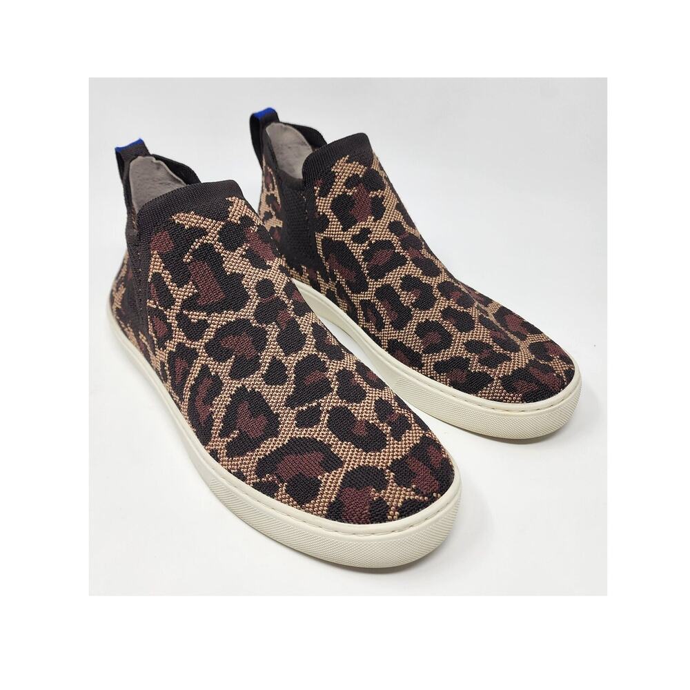 Rothy's High Top Chelsea Sneakers Women 9 Wildcat Leopard Print Tan Black